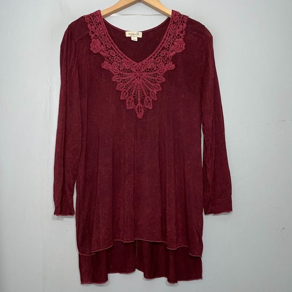 One World Tunic Top Size L Burgundy Knit Dark Romantic Whimsigoth Boho Ren Faire